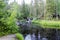 Park of waterfalls on the Tohmajoki river near the Ruskeala village in Karelia