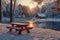 Park in winter wonder Group picnic scenes with snowy landscapes