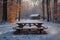 Park in winter wonder Group picnic scenes with snowy landscapes