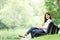 Park woman reading on bench