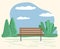 Park with Wooden Bench in Summer or Spring Vector