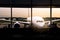 Parked aircraft on tokyo airport through the gate window at Japan