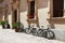 Parked bicycles near a building in Alcudia