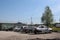 parked commercial vehicles near the work building