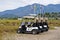 Parked golf carts at Olympic Golf Course in Barra da Tijuca