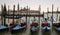 Parked gondola boats in Venice, Italy