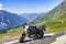 Parked motorbike on panoramic mountain view