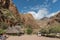 Parking area at the Meiringspoort waterfall in the Swartberg mountain