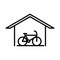 Parking bike inside garage transport line style icon design