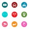 Parking camera icons set, flat style