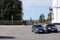 The parking of cars near the Syzran Kremlin against the background of the Monument to the soldiers who died in local wars the city