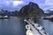 Parking Fishing boats along the pier in Hamnoy, Reine, Lofoten island