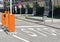 Parking lot gate and stop sign next to an office building