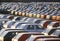 A parking lot of imported cars in Nova Scotia