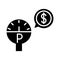 Parking meter device money transport silhouette style icon design