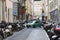 Parking of motorcycles on both sides of the street. Trieste, Italy