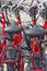 Parking of the new red bicycles in Amsterdam, Europe