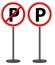 Parking and no parking signs with stand isolated on white background
