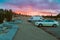 Parking at Olmsted Point overlook at sunset.Yosemite National Park.California.USA