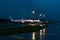 Parking of passenger aircraft at the airport. Evening rain