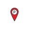 Parking place location pin filled outline icon