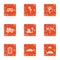 Parking service icons set, grunge style