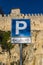 Parking sign for motorbikes, parking road sign for motorcycles in San Marino