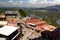 The parking and the small village of El Penol rock. Guatape. Antioquia department. Colombia