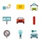 Parking station icons set, flat style