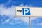 Parking symbol over blue sky background.