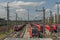 Parking trains of the urban-suburban rail on the tracks of the Central station Frankfurt am Main, Germany