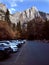 Parking at Yosemite valley near the visitor center, majestic mountain