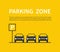 Parking zone sign with car black silhouette icons. City parking lot vector concept