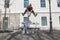 Parkour acrobat in action in Zagreb, Croatia