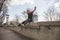 Parkour acrobat in action in Zagreb, Croatia