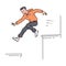 Parkour sportsman jumping from roof cartoon sketch vector illustration isolated.