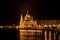 Parliament Building Boats Danube River Night Budapest Hungary