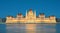 Parliament building in Budapest, Hungary in evening lights