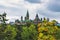 Parliament Hill, Ottawa, Rideau canal. Cloudy sky in Autumn city