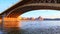 Parliament through the Margaret Bridge arch, Budapest, Hungary