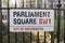 Parliament Square street sign in London, in front of the Westminster Abbey a populair