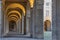 PARMA, ITALY - APRIL 18, 2018: The porticoes of Pilotta palace in the morning