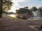 Parnu, Estonia - July 08, 2016: Evening park with a fountain