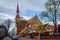 PARNU, ESTONIA - MAY 02, 2015: View of the old lutheran temple of Elizabeth 1744-1747 and other buildings in historical center