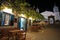 Paros, Greece, 14 September 2018, Traditional night view of a bar with its beautiful pergola