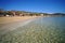 Paros, Greece, 15 September 2018, tourism crowds Faragas beach due to an incredible crystal clear water