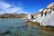 Paros, Greece, September 14 2018 View of the rocks formation and the transparency of the turquoise water of Kolymbithres beach