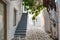 Paros island, Greece. Whitewashed buildings, narrow cobblestone streets