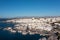 Paros island, Naousa cityscape aerial drone view. Greece,  Cyclades