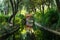 Parque del Laberinto de Horta, bridge over water channel with reflections